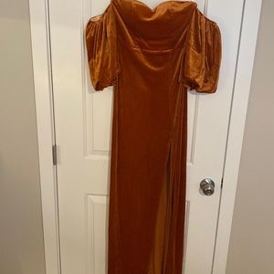 Beautiful Puff Sleeve Velvet Full Length Dress
